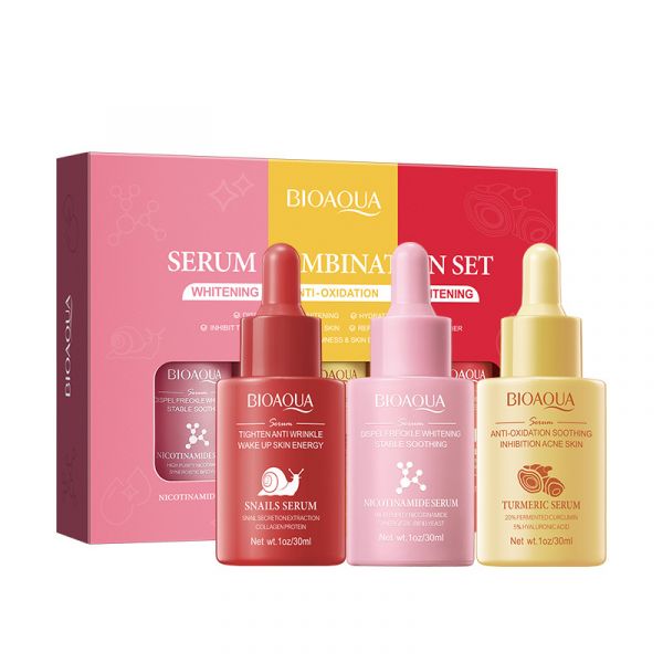 Set of triple action serums (set of 3 pcs, 30 ml - Snail, Turmeric, Nicotinamide) "BIOAQUA".(384069)